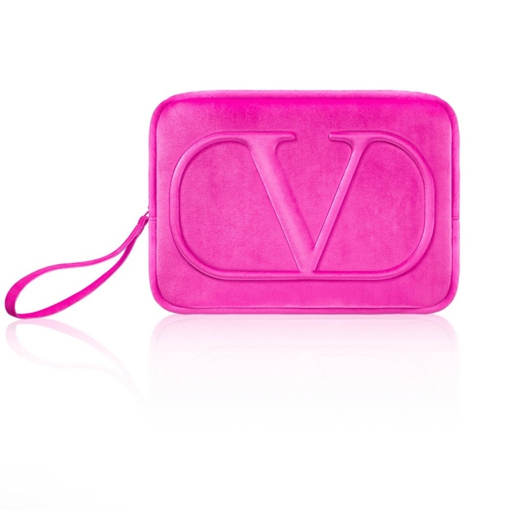 New Valentino Pink Clutch with Embossed Logo Wristlet